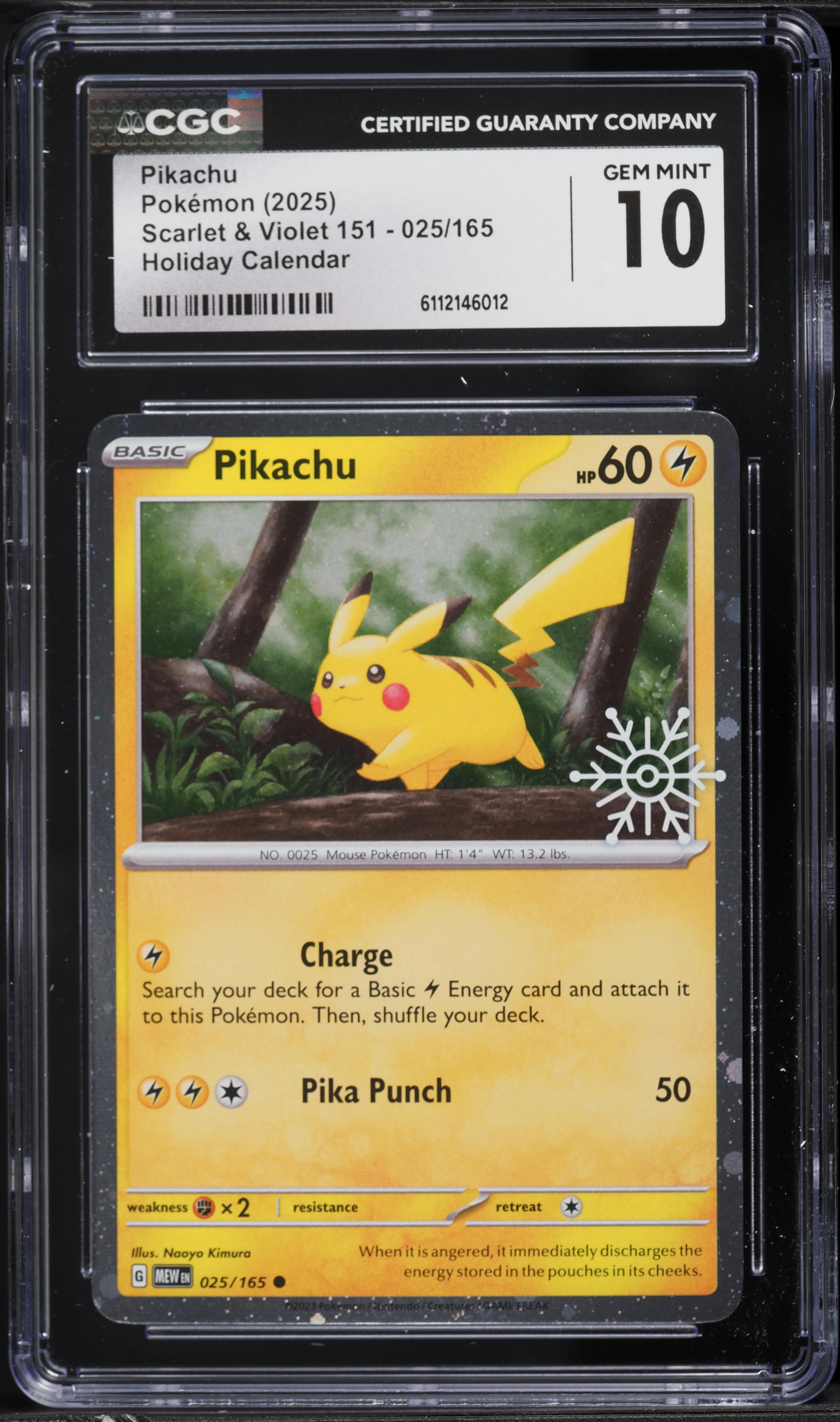 2025 Pokemon Scarlet & Violet 151 Holiday Calendar Pikachu #25 CGC