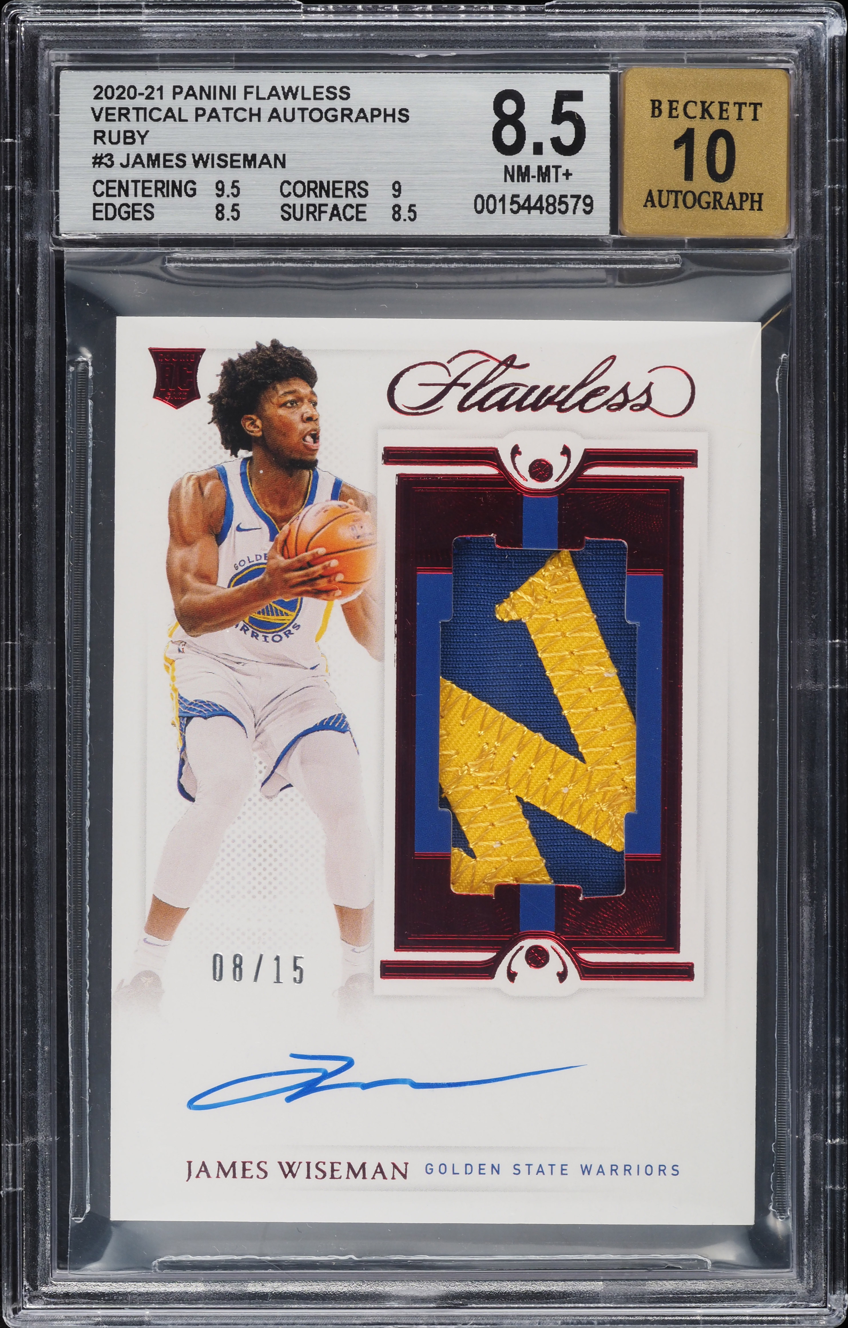 2020 Panini Flawless Vertical Ruby James Wiseman ROOKIE PATCH AUTO