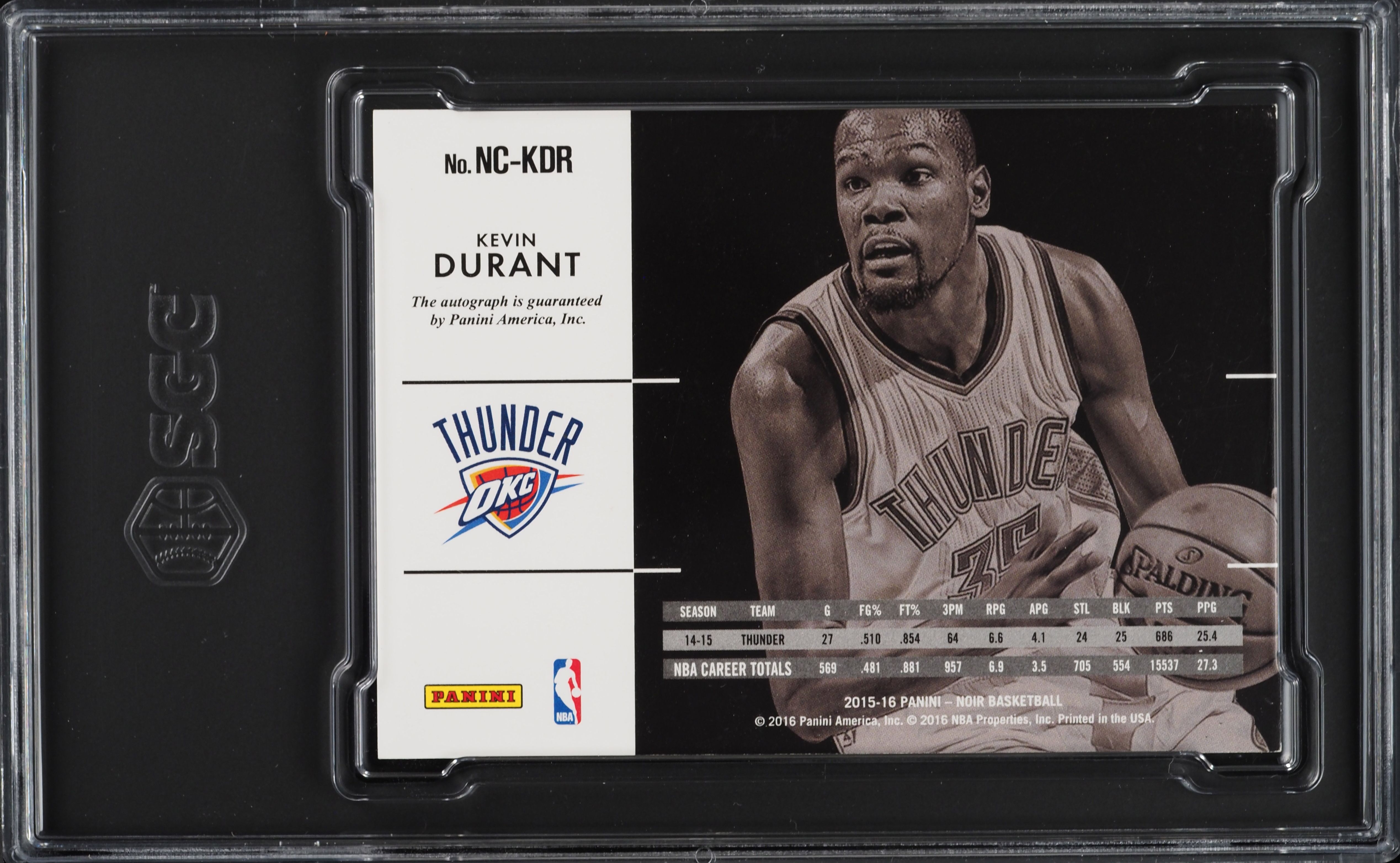 2015 Panini Noir Color Kevin Durant AUTO /25 #NC-KDR SGC 8 NM-MT