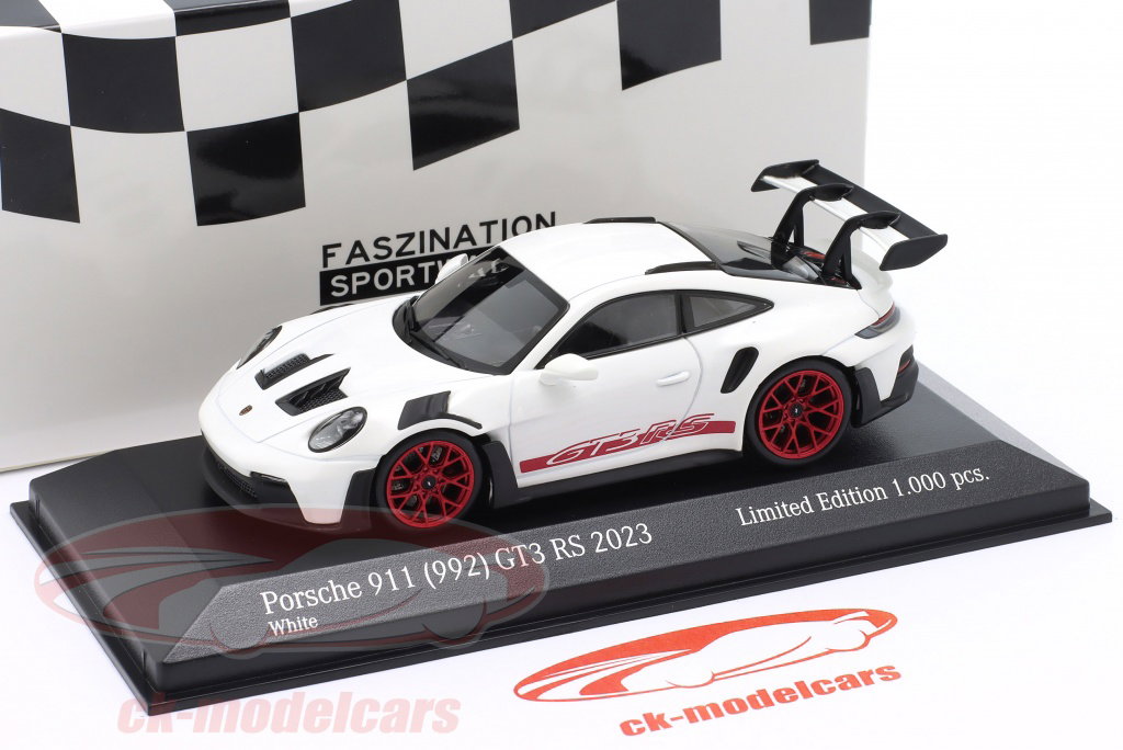 Minichamps 1:43 Porsche 911 (992) GT3 RS 2023 白 / 赤 リム & 装飾