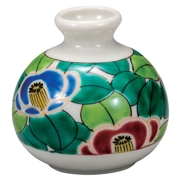 日本の伝統工芸品【九谷焼】 1.8号小つぼ花生 山茶花 (K9-1265) (K8