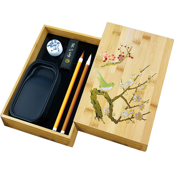 呉竹 書道/硯箱セット 竹製 梅に鶯蒔絵 KB717-900 1個（直送品