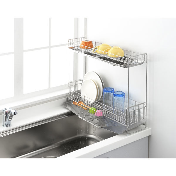 ヨシカワ シンクサイド側の広がる水切り 2段タイプ 幅15×奥行57cm