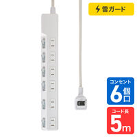 延長コード 電源タップ 5m 2P式 6個口 耐雷サージ 個別スイッチ付き 埃
