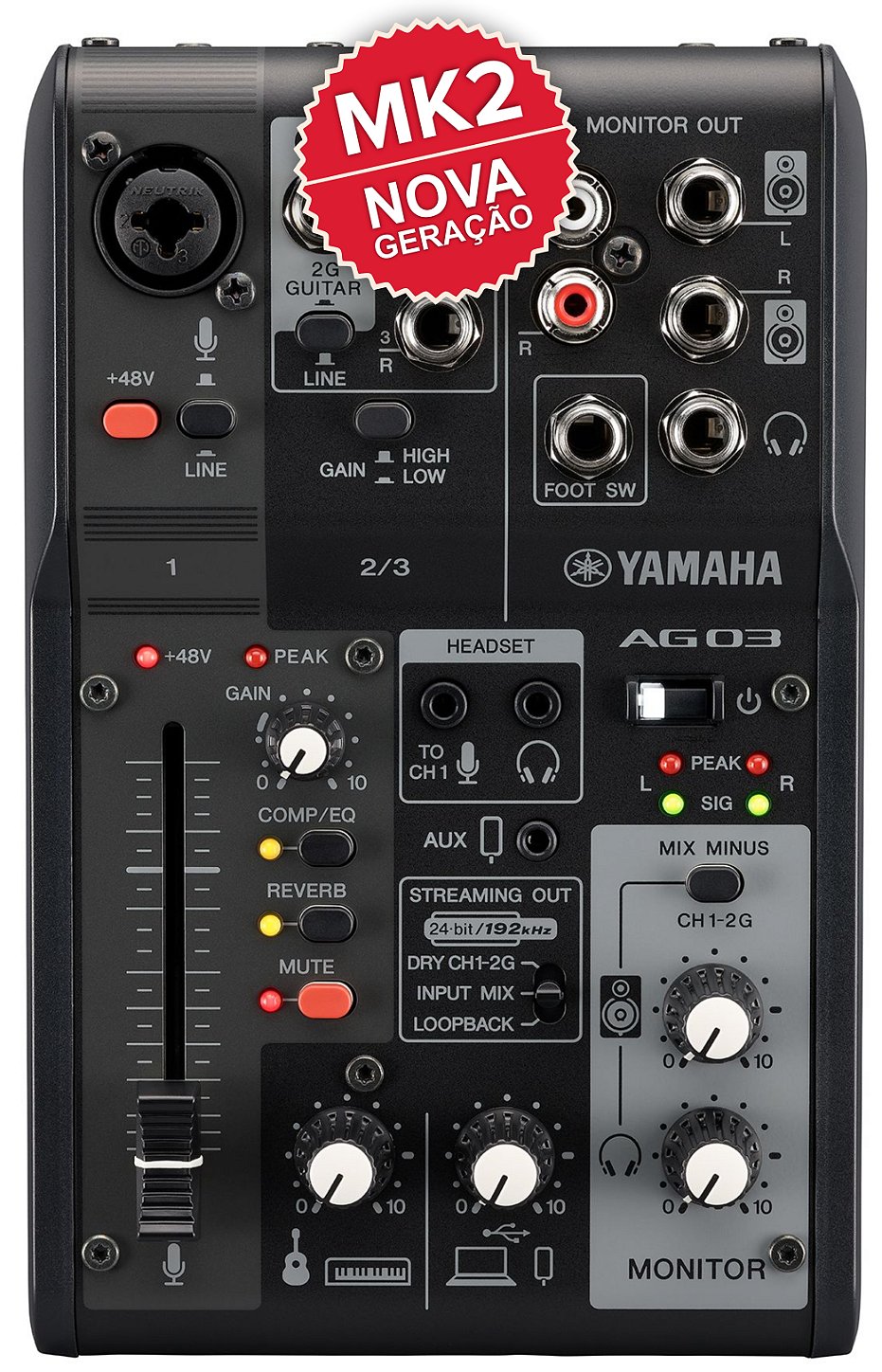 Yamaha AG03MK2 PRETA Mesa de Som interface USB 3 canais - Atelie