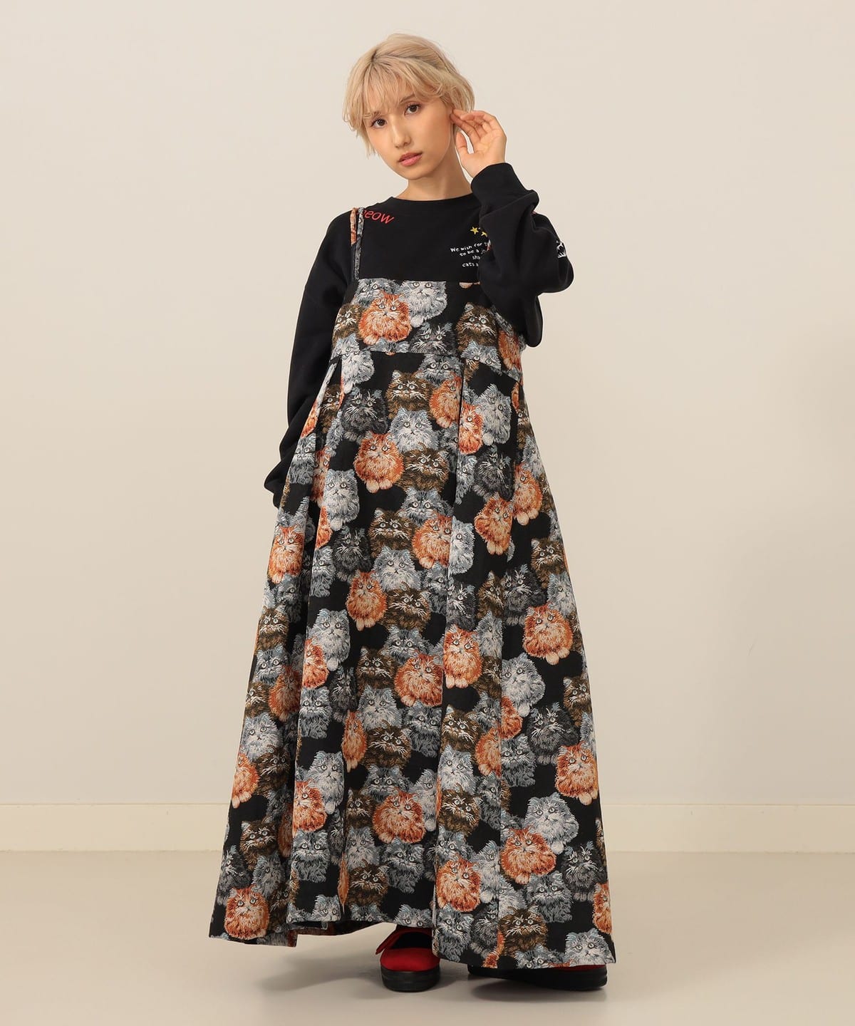 mmts（マミタス）猫いっぱい キャミソール ワンピース（ワンピース