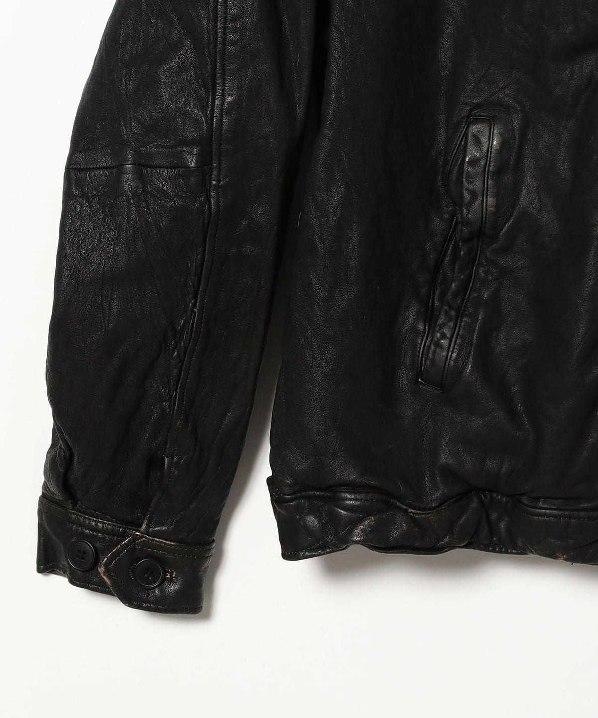 BEAMS (BEAMS) Distressed Leather Zip Blouson [Wide Fit] (Blouson