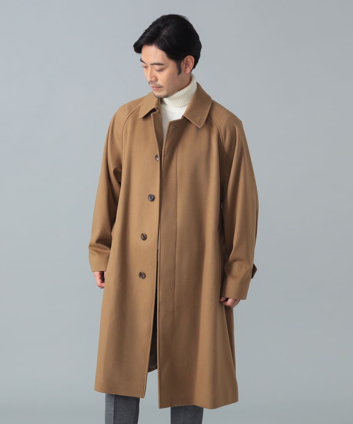 BEAMS F（ビームスF）ウールカシミヤ シングル ベルテッドバルカラー