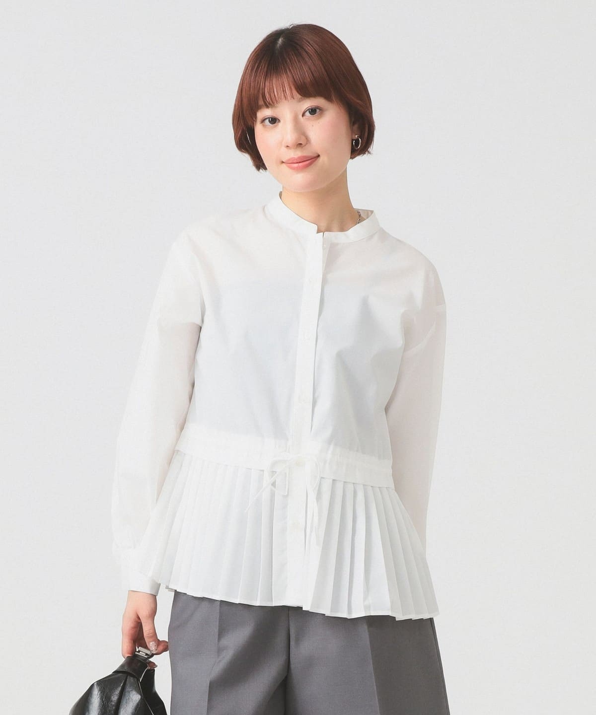 Ray BEAMS（レイ ビームス）プリーツ キリカエ バンドカラー シャツ