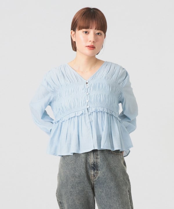 Ray BEAMS（レイ ビームス）シャーリング ペプラム ブラウス（シャツ