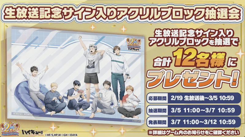 ハイドリ】2周年キャンペーンまとめ【ハイキュー!!タッチザドリーム