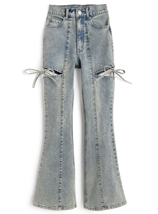 サイドカットアウトリボンフレアデニムパンツ[cu578] | レディース