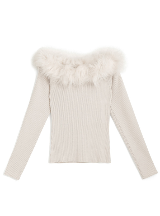 三上悠亜 ファーオフショルダーニットトップス[an1271] | レディース