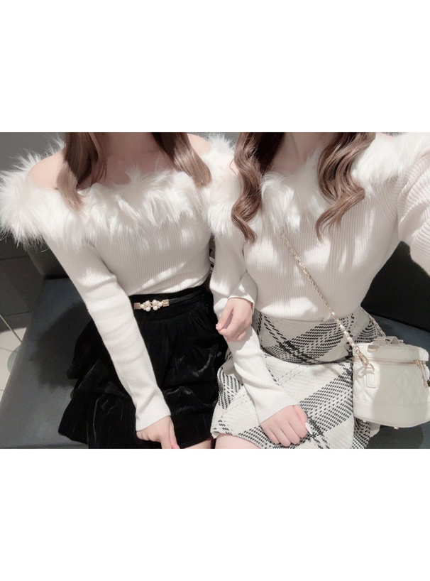 三上悠亜 ファーオフショルダーニットトップス[an1271] | レディース