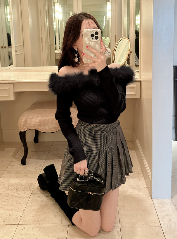 三上悠亜 ファーオフショルダーニットトップス[an1271] | レディース