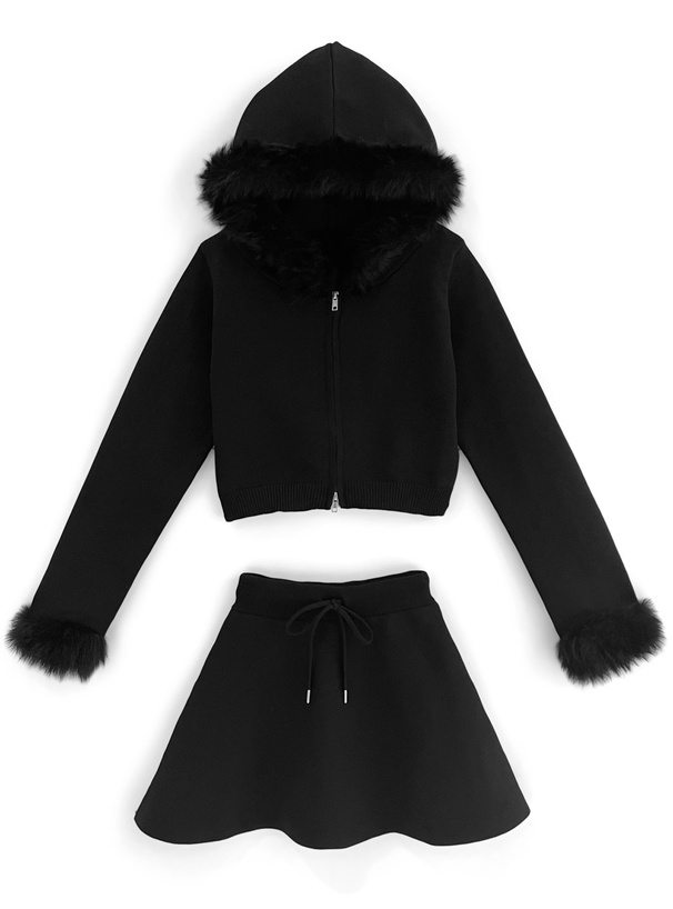 ファーパーカー×フレアスカートニットセットアップ[an1481