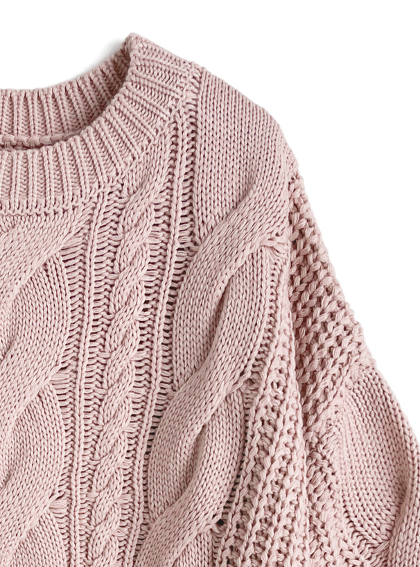 ケーブル編みワイドネックニットトップス[an1809] | レディース