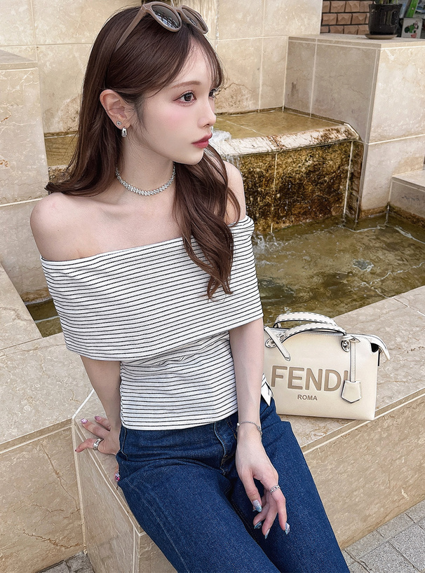 ボーダー柄オフショルダートップス[ac2381] | レディースファッション