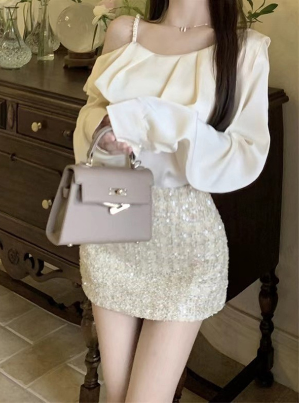 パールワンショルダーフリルブラウス[ac2476] | レディース