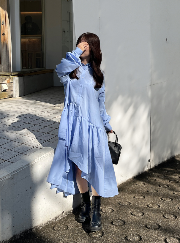 ドロストスリーブリボンティアードシャツワンピース[ai119