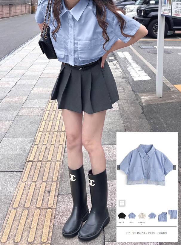 シアー切り替えクロップド丈シャツ[ai191] | レディースファッション