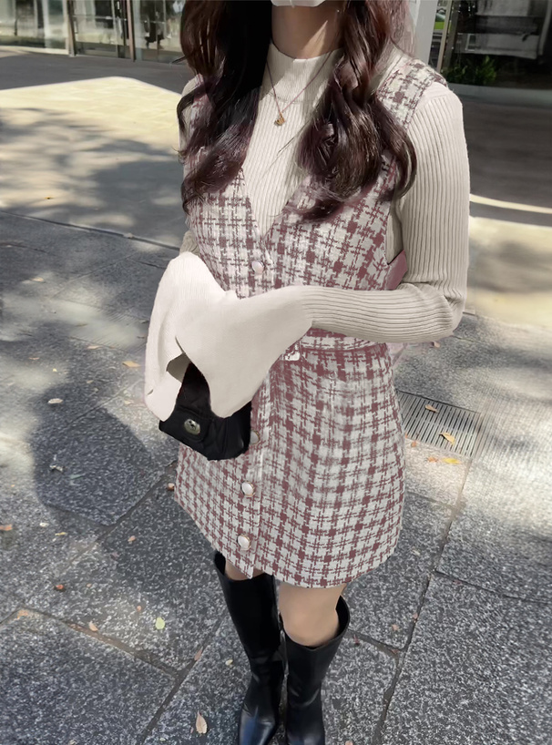 ベルト付きチェック柄ツイードジャンパースカート[al199] | レディース