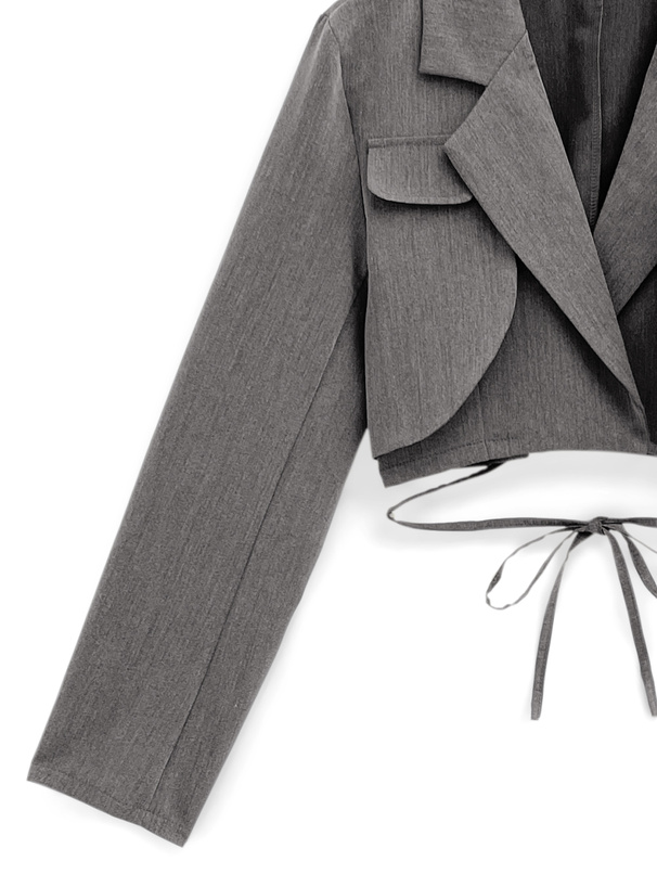 リボンクロップド丈ジャケット×プリーツスカートセットアップ[at2340