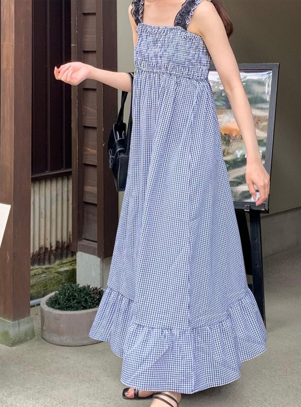 ギンガムチェックフリルショルダーワンピース[gn238] | レディース