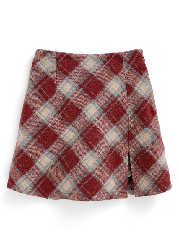 三上悠亜インパン裏地付バイアスチェック柄ミニスカート[gn339