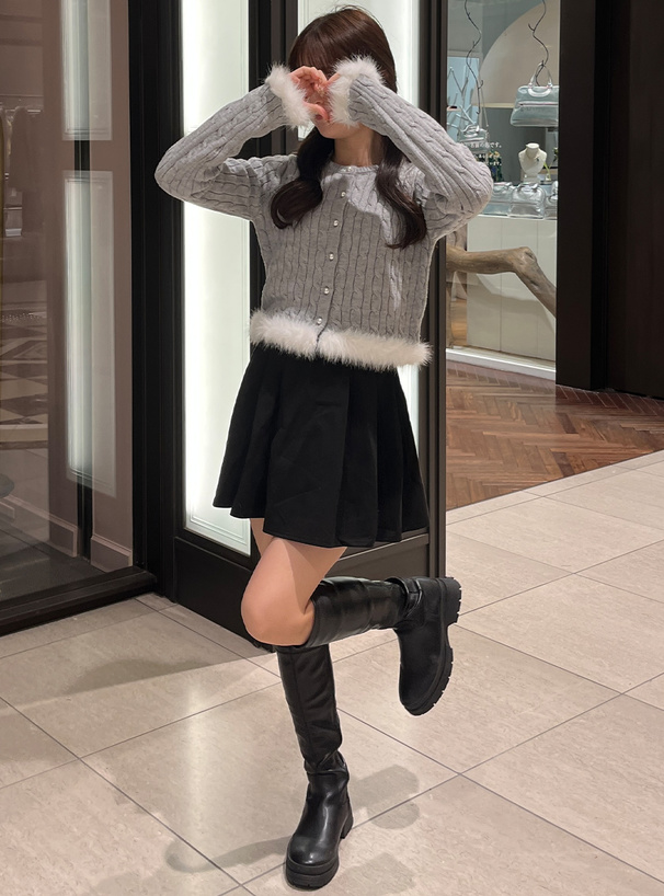 ファーケーブル編みニットカーディガン[gn359] | レディース