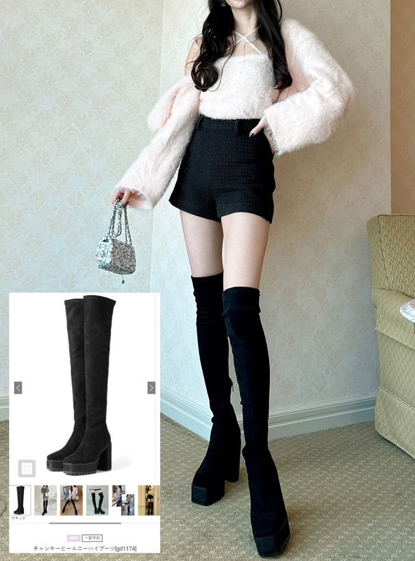 チャンキーヒールニーハイブーツ[gd1174] | レディースファッション