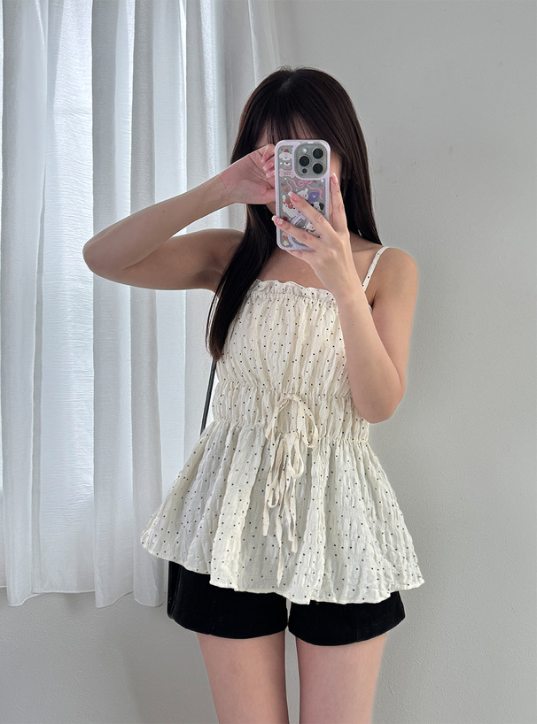 ドット柄フリルペプラムキャミソールトップス[dh1380] | レディース