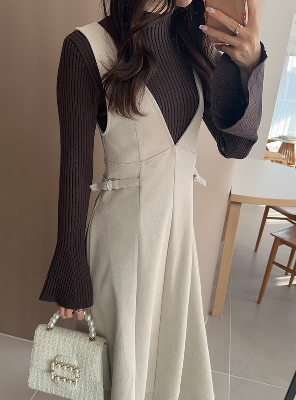 サイドベルトスエードポンチフレアジャンパースカート[dk933a