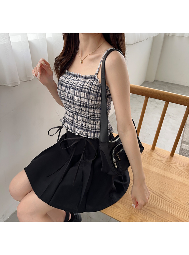 カップ入りチェック柄シャーリングキャミソール[dk1114] | レディース