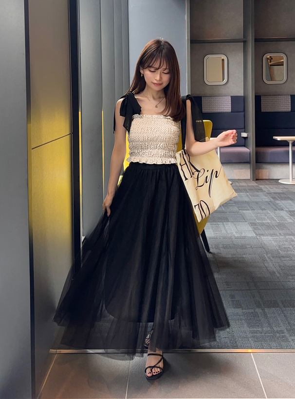 カップ入りドット柄リボンストラップキャミソール[dk1117