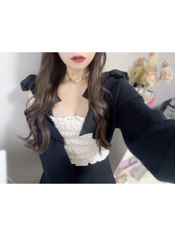 カップ入りドット柄リボンストラップキャミソール[dk1117