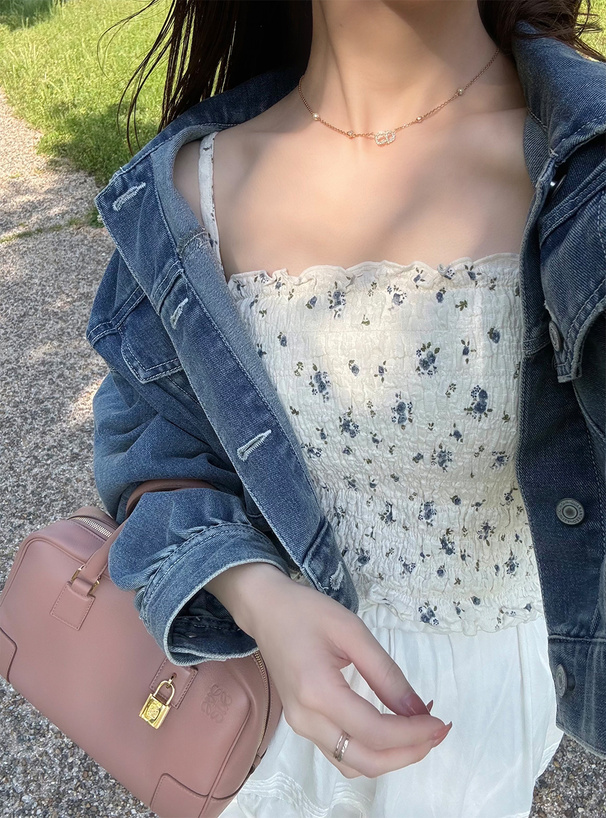 カップ付き花柄シャーリングキャミソール[dk1124] | レディース