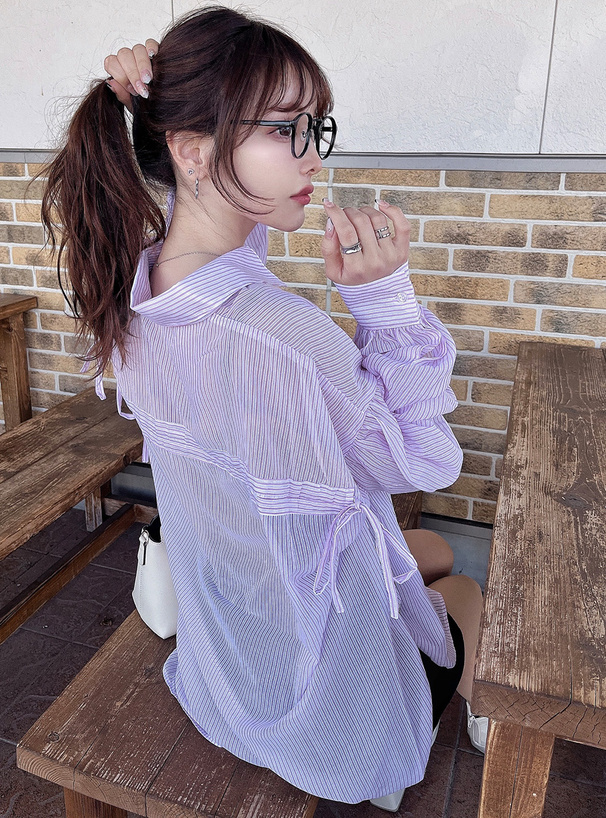 ストライプ柄バックドロストリボンシャツ[dk1144] | レディース