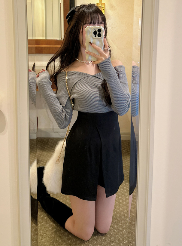 ビッグカラーオフショルダーニットトップス[dr616] | レディース