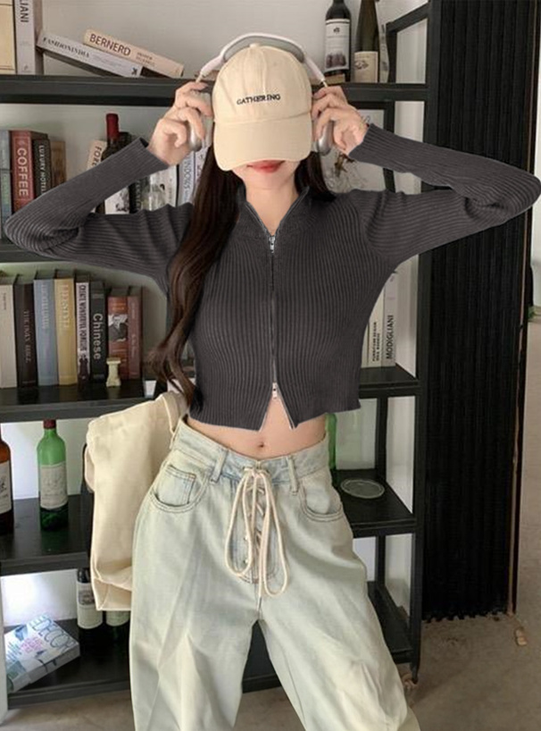 ダブルジップショート丈ニットトップス[dr687] | レディース