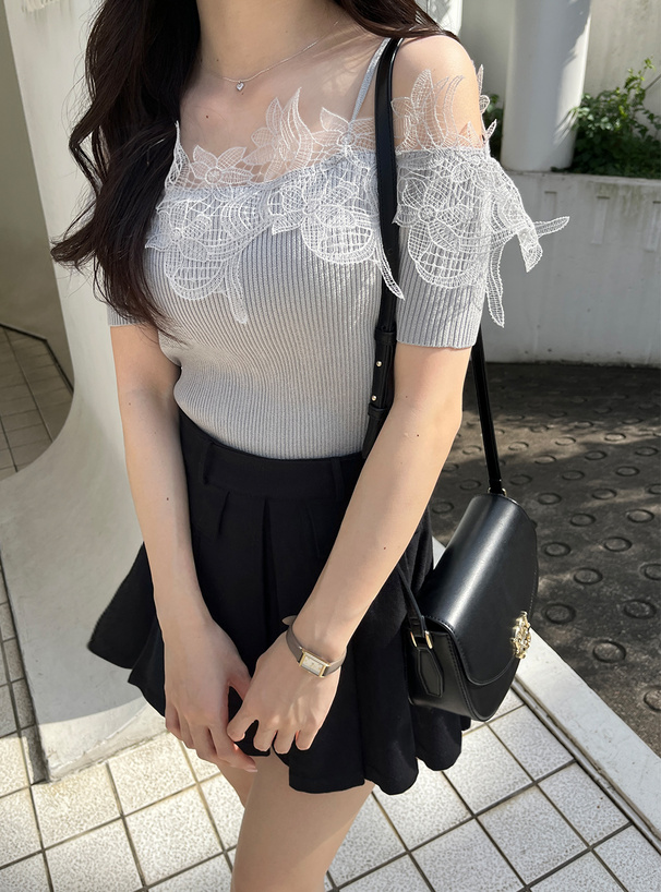 レースオフショルダーニットトップス[dr689] | レディースファッション