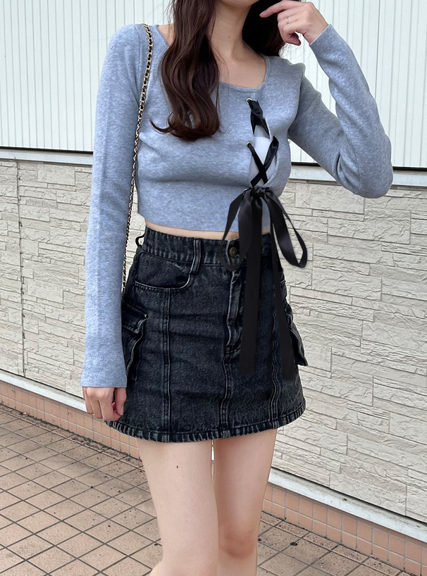 レースアップニットトップス[dr722] | レディースファッション通販の