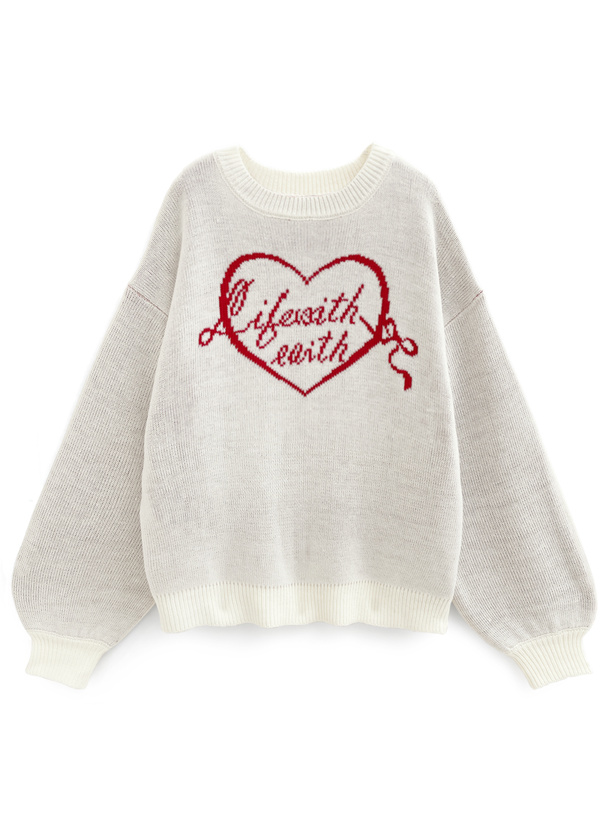 ハートリボンロゴジャガードニットトップス[dr767] | レディース