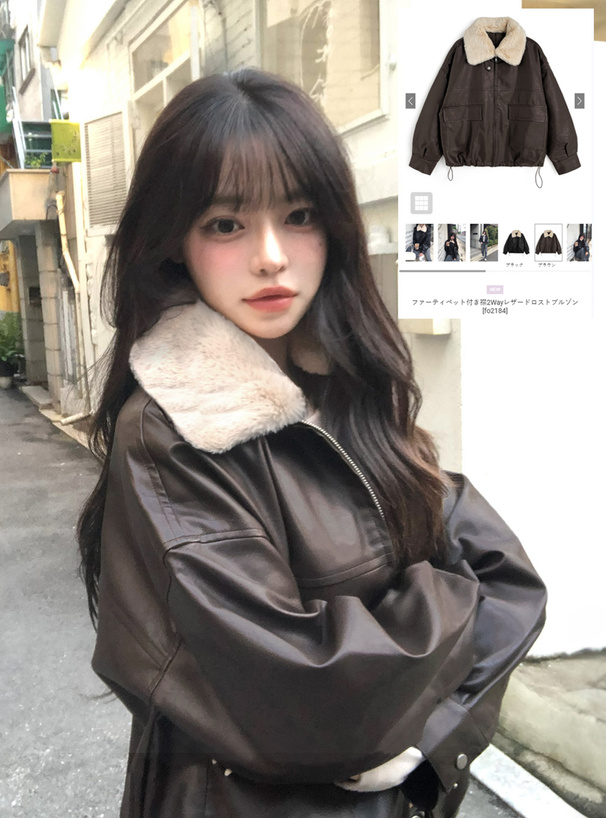 ファーティペット付き襟2Wayレザードロストブルゾン[fo2184