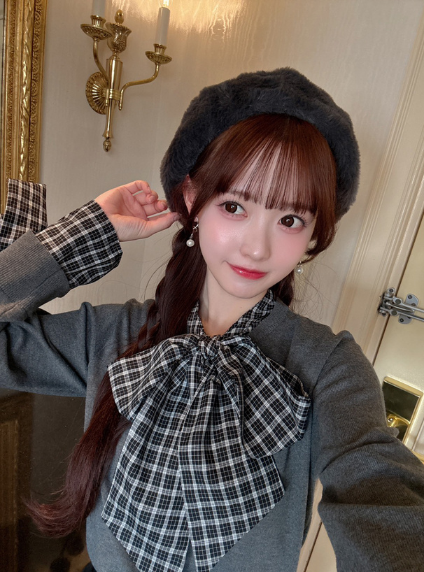 チェック柄ボウタイ袖リボンニットトップス[fs29c] | レディース