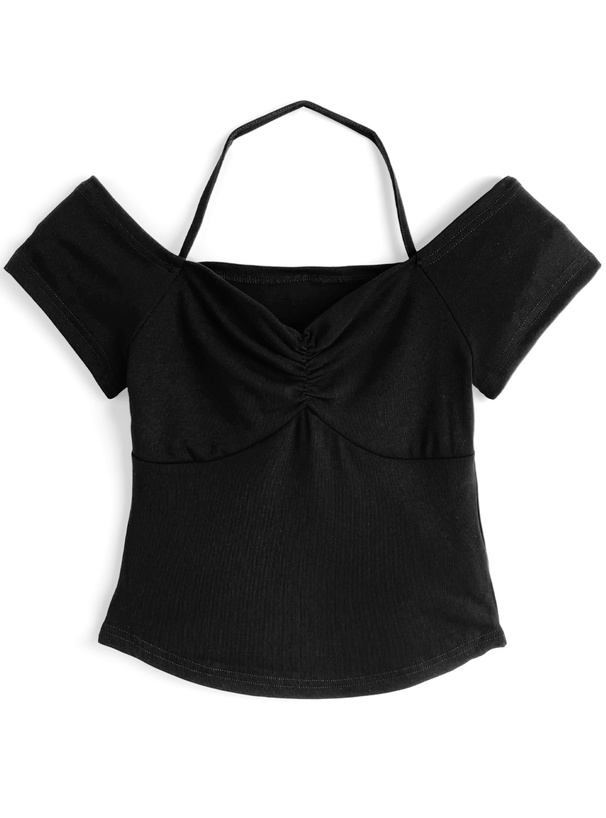 ホルターネックフロントギャザートップス[ks099] | レディース
