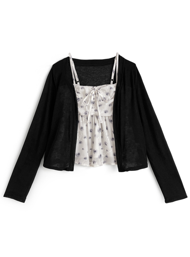 花柄キャミソール×シアーカーディガンアンサンブル[ks112