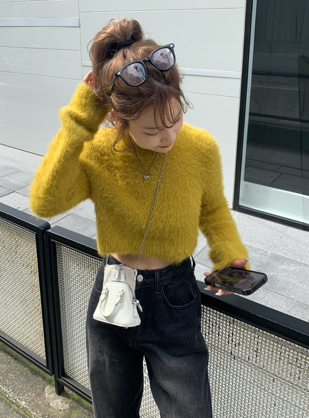 ショート丈フェザーヤーンニットトップス[kz460] | レディース