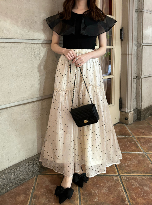 ドット柄オーガンジーティアードスカート[kz488] | レディース