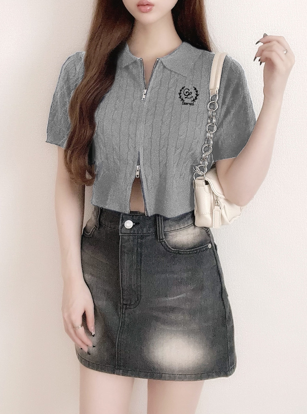 ダブルジップケーブルニットトップス[kz536] | レディースファッション